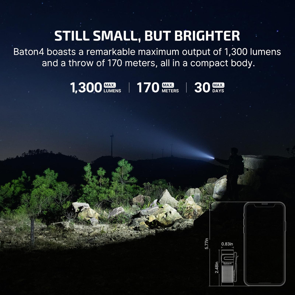 OLIGHT Baton4 Rechargeable EDC Flashlight, Bright Small Flashlight 1300 Lumens with MCC Charging Cable, IPX8 Waterproof, Multiple Modes Pocket Light for Home, Camping, and Emergencies (OD Green)