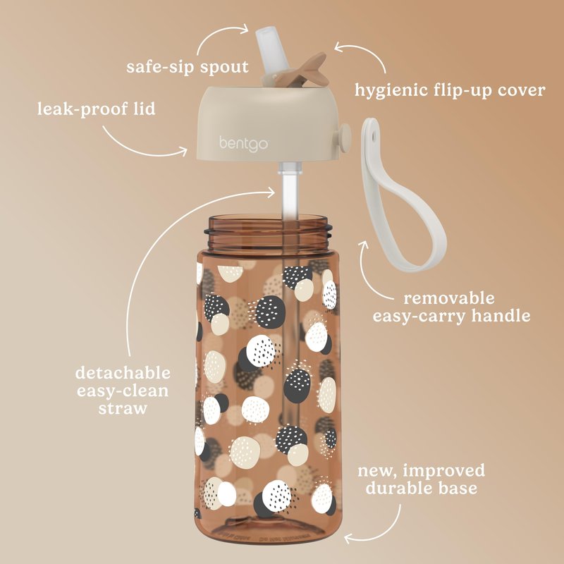 Bentgo Kids Water Bottle (Whimsy & Wonder Collection) - Leak-Proof Durable Tritan 15 oz. Cup for Kids/Toddlers 3+; Flip-Up Safe-Sip Straw for School, Sports, Daycare, Camp & More (Spots & Dots)