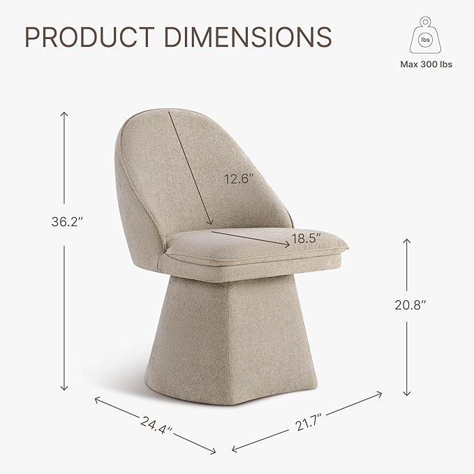 Swivel Dining Chairs Set of 2, Upholstered Mid Century Modern Deskchair with Round Back, Linen Fabric Kitchen Chairs for Dining Room, Bedroom, Dressing Room, Khaki