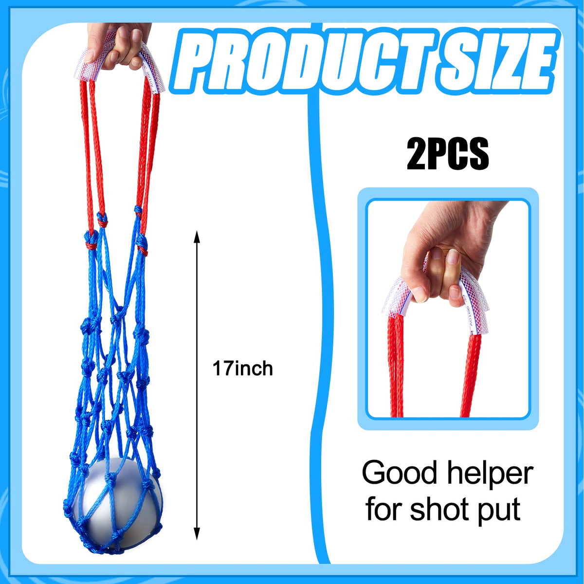 Riakrum 2 Pieces Shot Put Carrier Track and Field Equipment Net Shotput Bags for 8 lb Shot Put Ball Training Carry (Red and Blue)