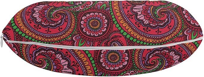 Ambesonne Asian Travel Pillow Neck Rest, Pattern Based on Traditional Vintage Twists Lines Spirals, Memory Foam Traveling Accessory for Airplane and Car, 12", Dark Coral Orange Green