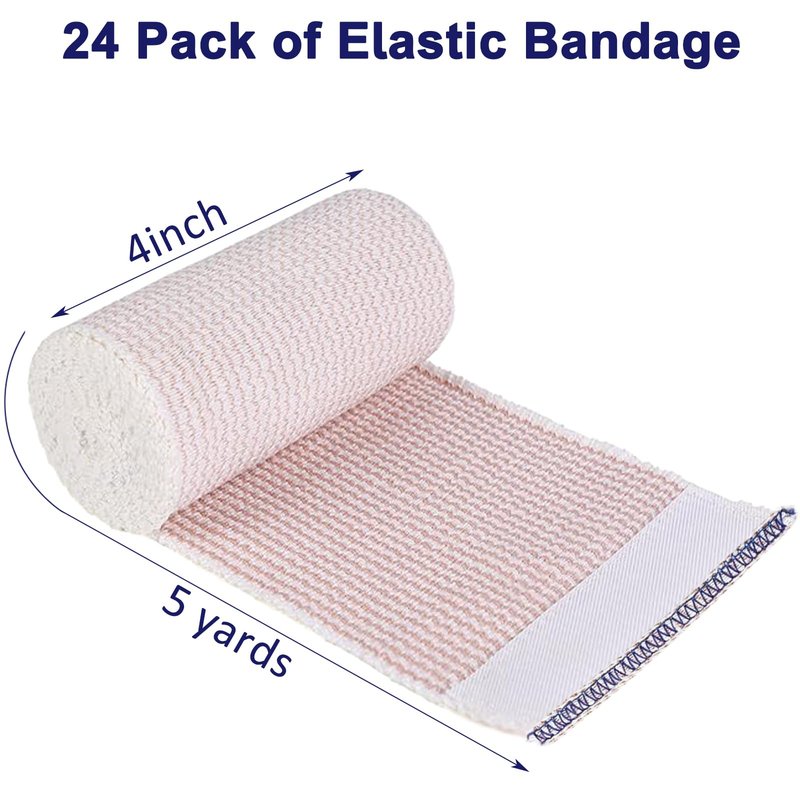 24 Pack Elastic Bandage Wrap 4” Bandage Wrap with Hook and Loop Closure on Both Ends Self Adhesive Bandage Wrap for Sports, Medical, and Injury Recovery
