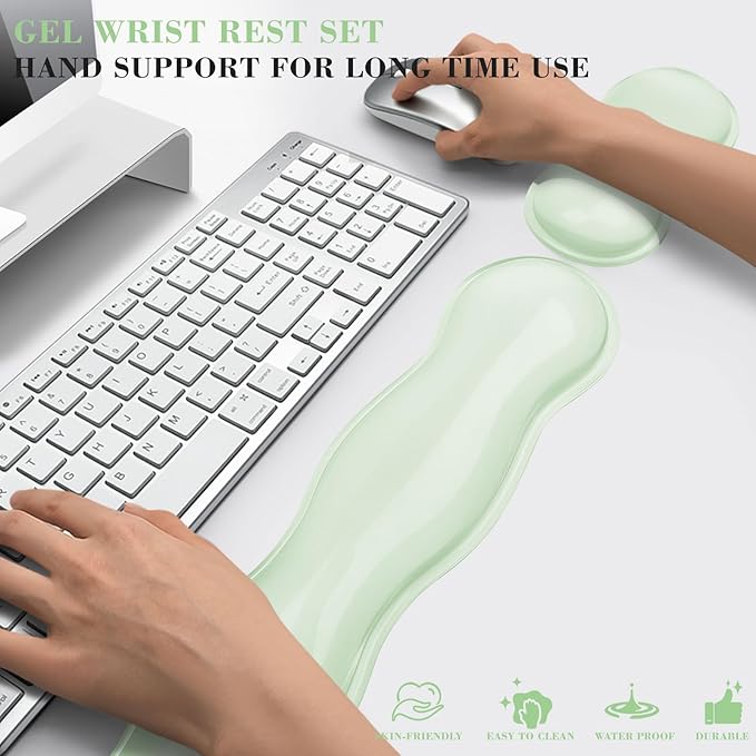 Gel Wrist Rest for Keyboard and Mouse, Wrist Rest for Keyboard, Mouse Wrist Support, Pain Relief, Cool Touch, Non-Skid, Keyboard Wrist pad
