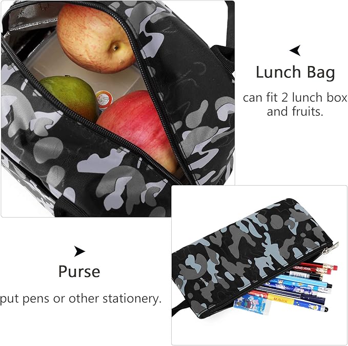goldwheat School Backpack for Boys Cool Camouflage Bookbags with Lunch Box Pencil Case 3pcs for Middle School