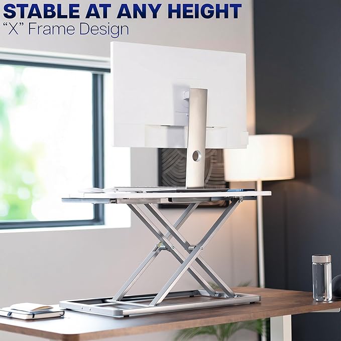 VIVO Economy Single Top Height Adjustable 29 inch Standing Desk Converter, Sit Stand Tabletop Monitor and Laptop Riser Platform Workstation, White, DESK-V000UW
