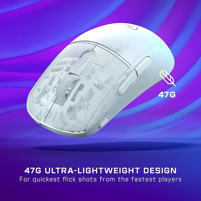 Turtle Beach Burst II Air Wireless Gaming Mouse - 47g Ultra Lightweight, Optical Switches, 26000 DPI Optical Sensor, 120-hour Rechargeable Battery, Symmetrical Design, Bluetooth, USB-C Cable – White