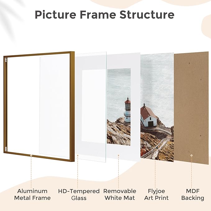 16x16 Metal Square Picture Frame For Wall With Mat For 12x12, 16''x16'' Aluminum Photo Frames With Tempered Glass For Home Decor, Minimalist Modern Poster Frame Home Wall Decor, Bronze