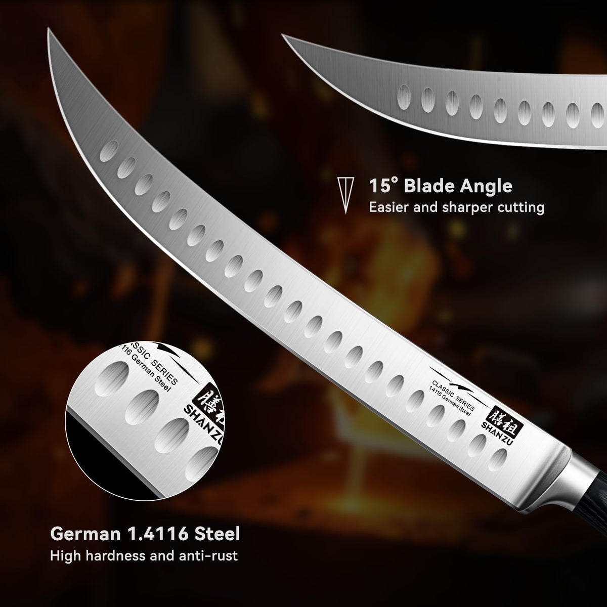 SHAN ZU 10-Inch Serrated Bread & Sourdough Knife with Wood Handle