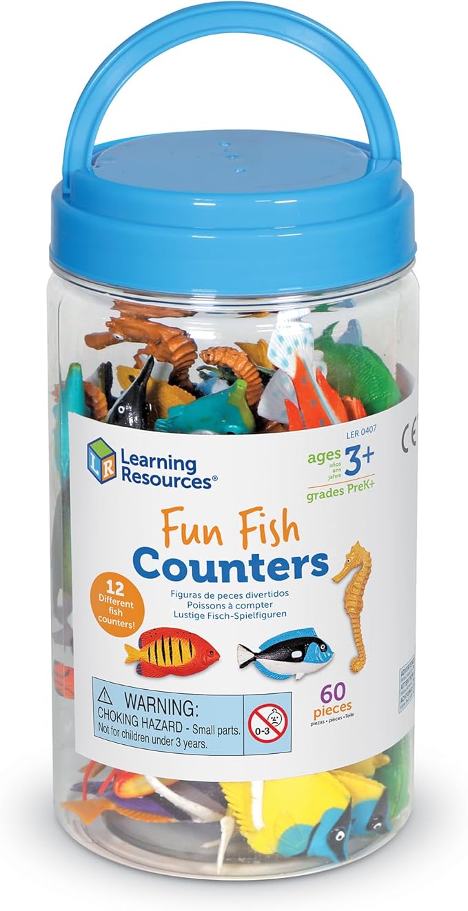 Learning Resources Fun Fish Counters, Set of 60, Ages 3+, Educational Counting and Sorting Toy, Fine Motor Skills ,Animal Toys for Kids