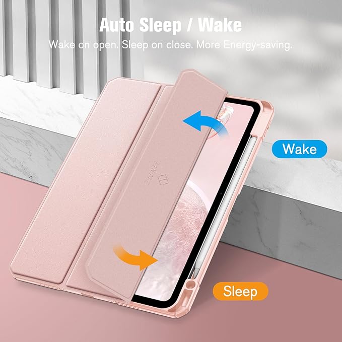 Fintie Hybrid Slim Case for iPad Pro 11-inch (M5) 2025 / (M4) 2024 - [Built-in Pencil Holder] Shockproof Protective Cover with Clear Transparent Back Shell, Rose Gold