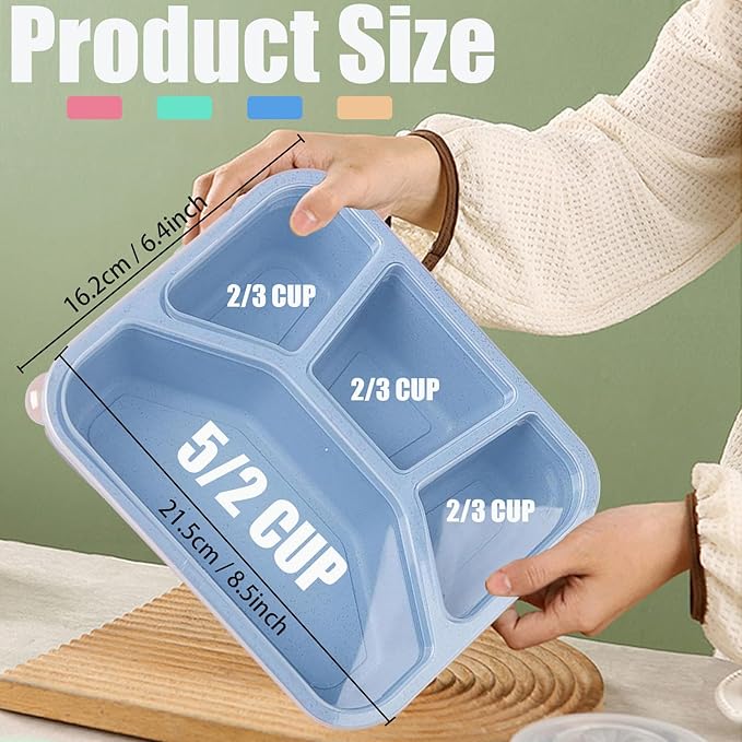 15 PCS Bento Box, 4 Compartment Bento Box Adult Set, Wheat Straw Bento Lunch Box, Reusable Lunch Snack Box, Microwave, Dishwasher and Freezer Safe Meal Prep Containers for Work, School and Travel