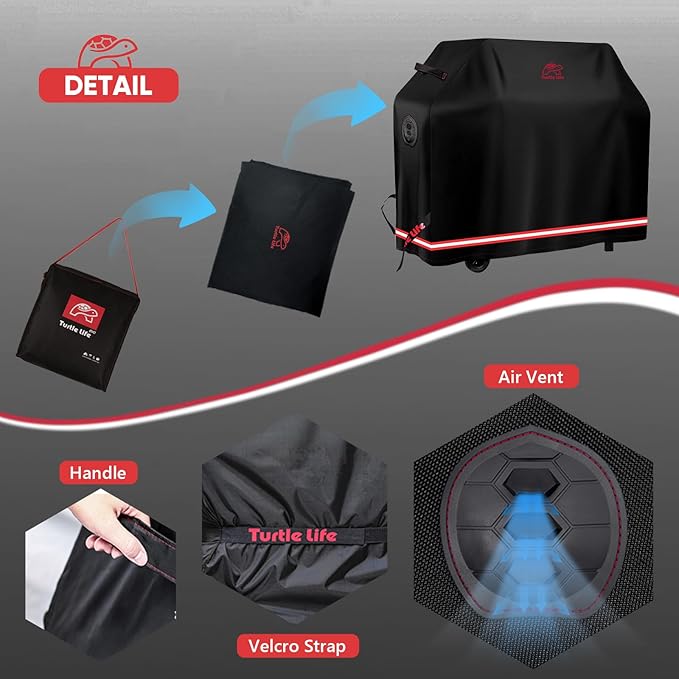 Turtle Life BBQ Grill Cover, 60 Inch Heavy Duty Waterproof 3-4 Burner Barbecue Gas Grill Covers for Weber Genesis Char-Broil Nexgrill Deluxe, Black