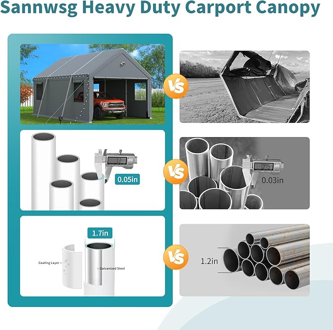 13x25FT Heavy Duty Carport Canopy,Extra Large Portable Car Tent Garage with Roll-up Windows and All-Season Tarp Cover,Removable Roof &Side Walls for Car, SUV,Boats&Truck Shelter Logic Storage