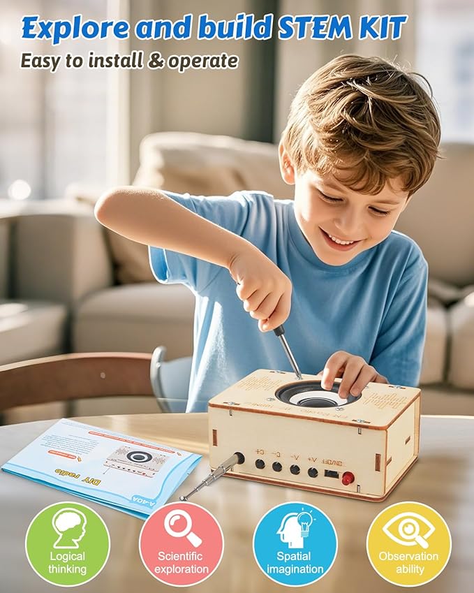 Poraxy Science Kits for Kids Age 8-12 12-14, STEM Kits 8-10, Build Your Own FM Radio Kit, Electronic DIY Experiment Engineering Building Project, Toys Gifts for Teen Boys Girls 9 11 13 15 16+