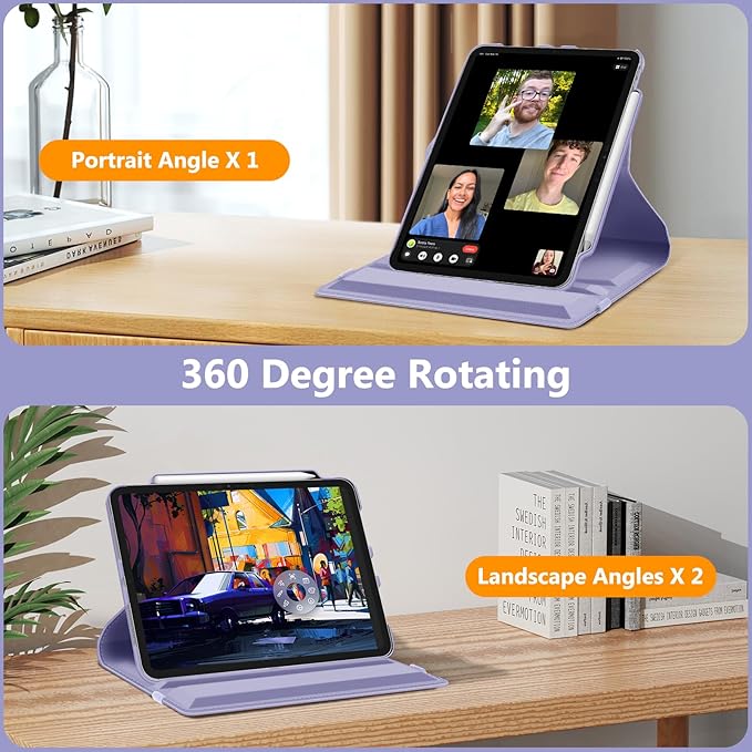 Fintie Rotating Case for iPad Pro 11-inch (M5) 2025 / (M4) 2024 - [Built-in Pencil Holder] 360 Degree Swiveling Smart Stand Protective Cover, Auto Sleep/Wake, Lilac Purple