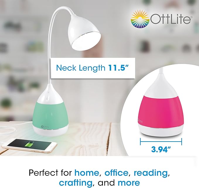 OttLite Mood LED Desk Lamp with Color Changing Base – Charging USB Port, Touch Activated Controls, Flexible Neck, ClearSun LED Light, for Work, Study, Reading