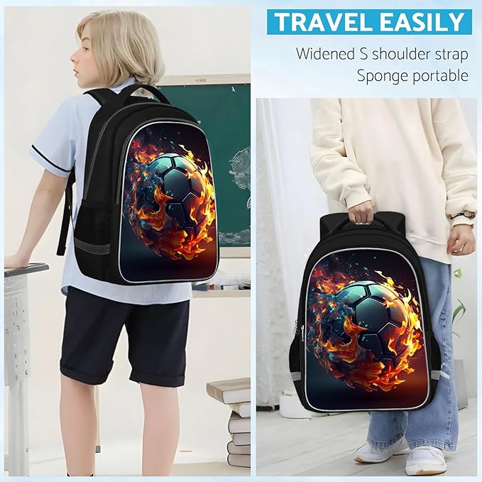 School Backpack for Boys - Soccer Boys Backpack for Kids Children Teens Elementary Middle School - Students Bag for Ages 6-18,17″Bookbag Multifunctional Large Capacity