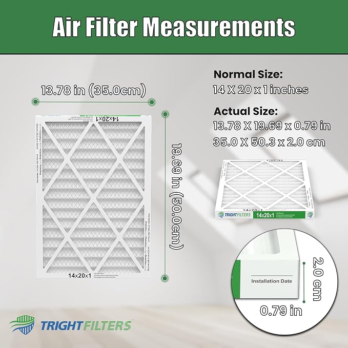 14x20x1 Air Filter 4 Pack, Durable MERV 8 Pleated Home HVAC AC Furnace Filters