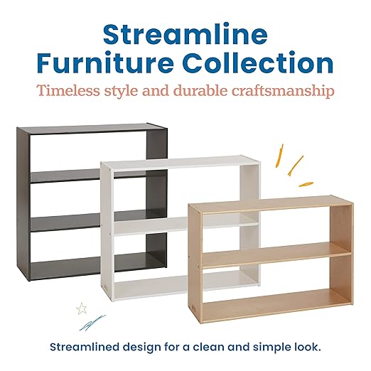 ECR4Kids Streamline 2-Shelf Double-Sided Storage Cabinet, 24in, Classroom Furniture, White Wash