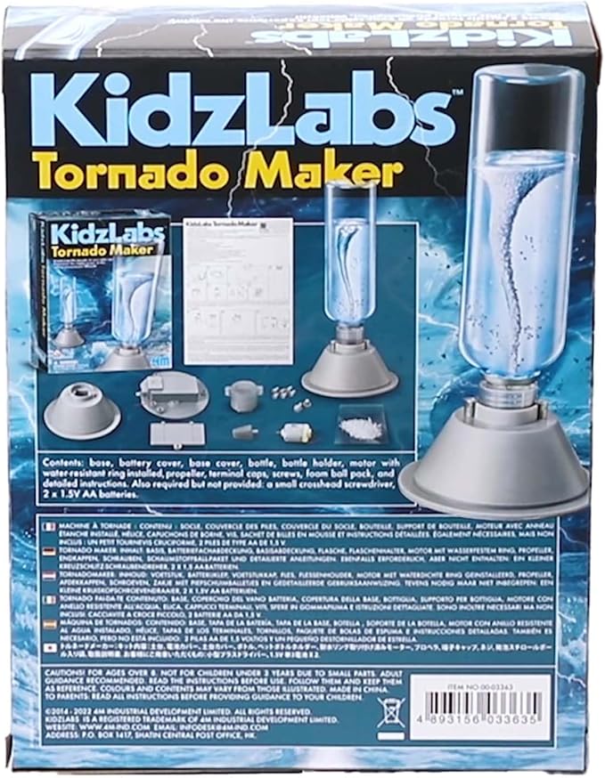 Rhode Island Novelty KidzLabs Thrilling Tornado Maker Kit - Educational Weather Experiment for Kids - Perfect for STEM Classrooms, Science Fairs, and Home Activities