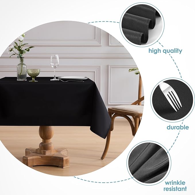 VidaFete Square Tablecloth 10 Pack52 x 52 Inch Tablecloths Stain Wrinkle Resistant Polyester Dining Table Cover for Kitchen Dinning Party Wedding Rectangular Tabletop Buffet Decoration(Black)