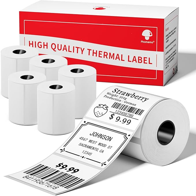 Phomemo Original [6x230 pcs] Labels Square Series, 6 Rolls 1.57''x1.18'' (40x30mm) M110 M100 M220 M22 M12 M200 Labels, White, 230 Pieces/Roll, Multi-Purpose Adhesive Thermal Phomemo Paper