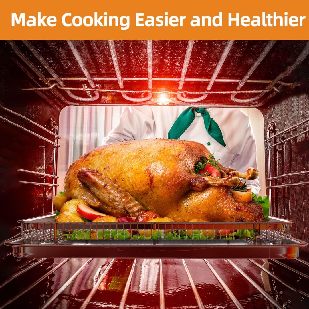 Air Fryer Basket for Oven, Extra Large Oven Air Fryer Basket and Tray Set