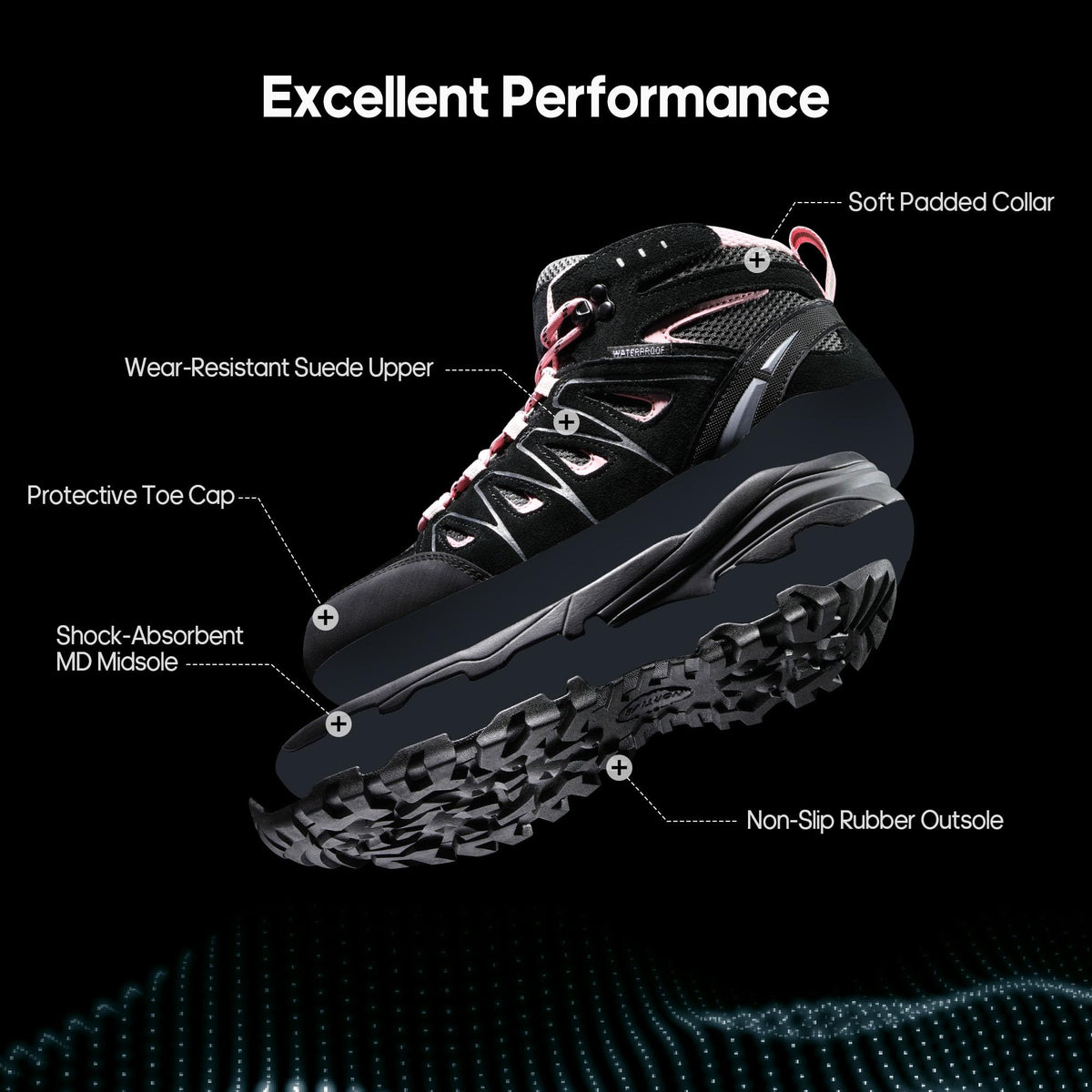 NORTIV 8 Women's Waterproof Hiking Boots Outdoor Trekking Camping Trail Hiking Boot Seeker,Size 5,Black/Pink,SNHB211W
