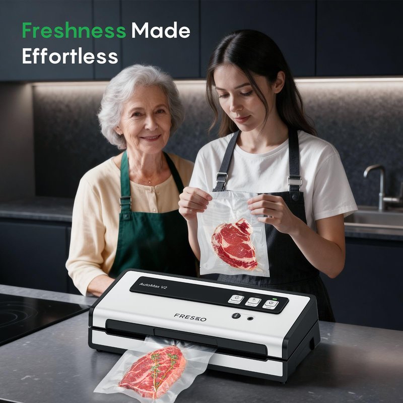 FRESKO Vacuum Sealer Machine with Automatic Bag Detection, 0.2-inch Widened Heating Strip, Compact Food Sealer, Easy to Use, Starter Kit