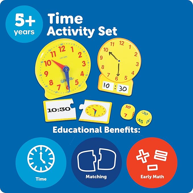Learning Resources Time Activity Set – Teaching Clocks for Kids, Teacher Classroom Must Haves, Elementary School & Montessori Activities, Math Manipulatives, Time Flash Cards, Gifts for Boys and Girls