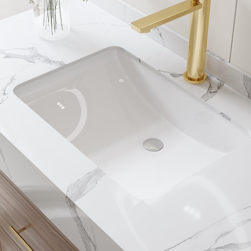 Weibath Floating Bathroom Vanity with Sink, 39.5 Inch Modern Bathroom Vanity Cabinet with Sintered Stone Top, Ceramic Undermount Sink, 2 Drawers, Walnut (Wall Mounted, Gold Handle)
