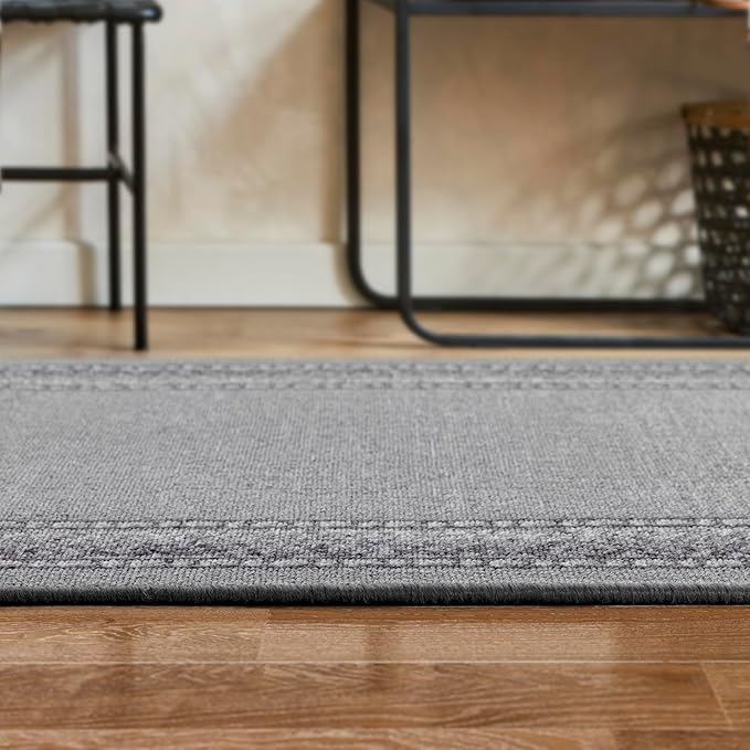 Antep Rugs Alfombras Bordered Modern 2x10 Non-Slip (Non-Skid) Low Pile Rubber Backing Indoor Area Runner Rug (Gray, 2' x 10')