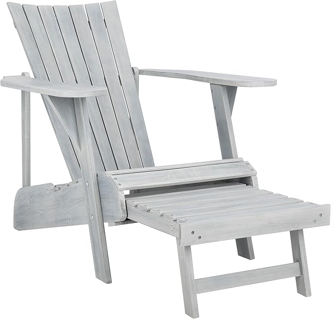 SAFAVIEH Outdoor Collection Merlin Ash Grey Adirondack Chair with Retractable Footrest
