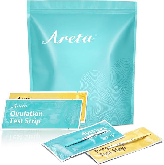 Areta Ovulation & Pregnancy Test Strips: 100 Ovulation Strips & 30 Pregnancy Tests Combo Kit | Accurate at-Home Fertility Tracker | Highly Sensitive Early Pregnancy Detection | 100 LH + 30 HCG