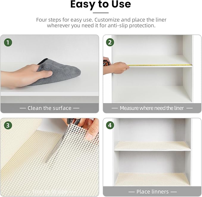 BAGAIL Drawer and Shelf Liner, 24 in X 20 Ft Non-Adhesive Shelf Liners for Kitchen Cabinets, Thick Strong Grip Liners for Desk, Shelves, Bathroom Drawers, Cabinet Protection - Cream