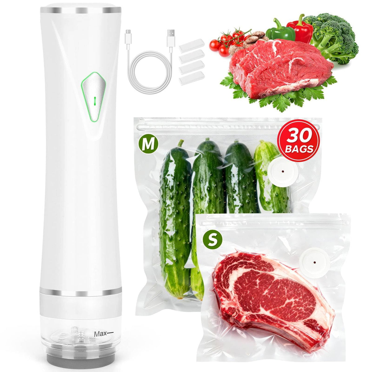 KomBryvian Vacuum Sealer for Food with 30 BPA-Free Bags, Auto Stop