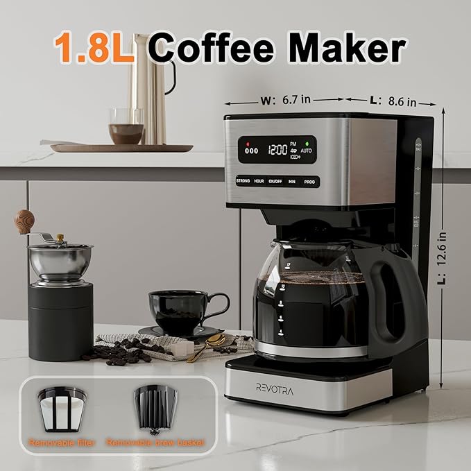 REVOTRA 12 Cup Programmable Coffee Maker, Hot and Iced Drip Coffee Makers