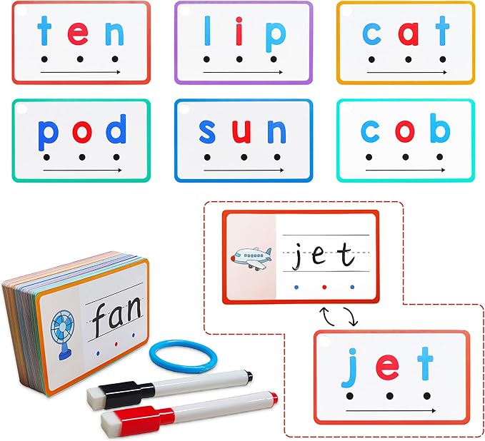CVC Words Writing & Spelling Cards, Phonics Flash Card, Beginning Phonics Word Builders, Sorting Spelling Word Learning Aids, Speech Therapy, 60 Learning Educaitonal Cards, for Preschool Kindergarten