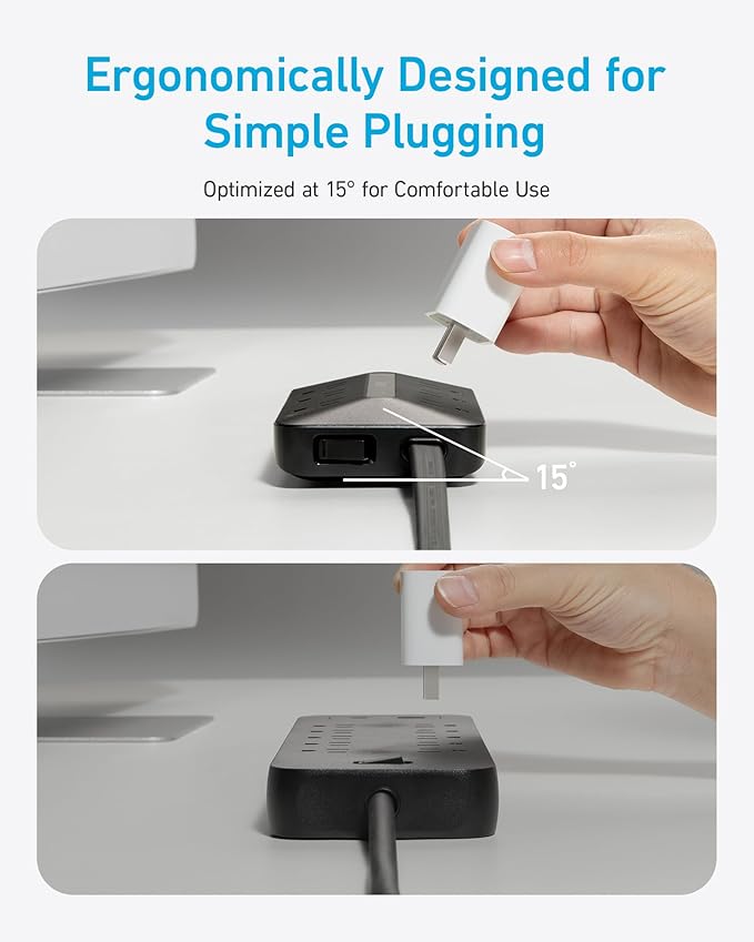 Anker Power Strip with 300J Surge Protector, Flat Plug Extension Cord with Multiple Outlets, 6 AC, 2 USB A & 2 USB C Ports for 20W, 10ft Outlet Extender, Dorm Room Essentials, Home Office