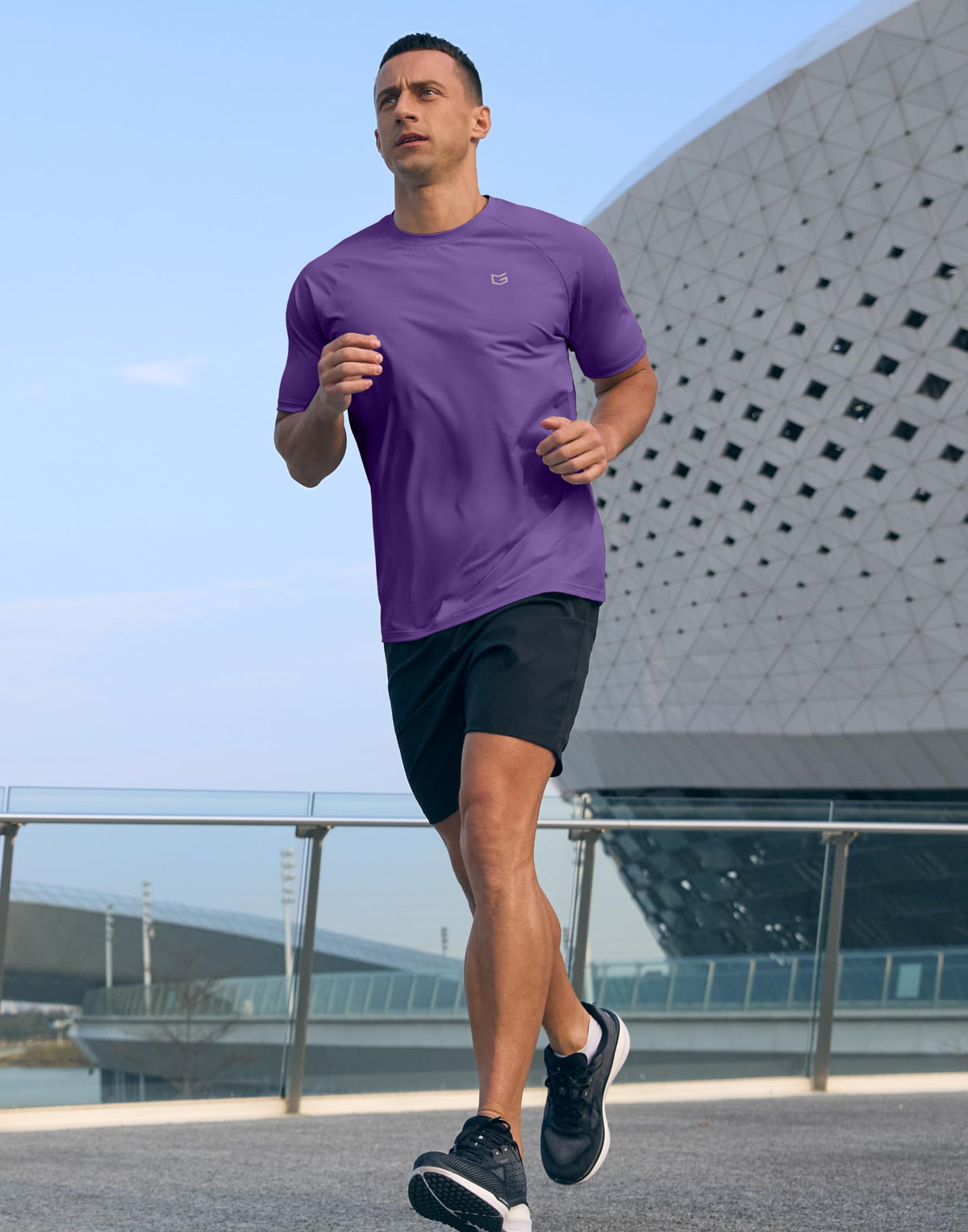 Men's Athletic Workout T-Shirts Moisture Wicking Cooling Running Shirts Short Sleeve Performance Tee for Gym Tennis(Purple,3XL)