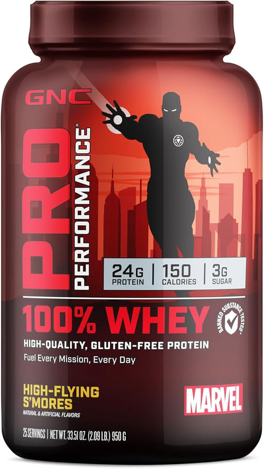 GNC Pro Performance 100% Whey Protein Powder | Supports Healthy Metabolism and Lean Muscle Recovery | Marvel: High-Flying S'Mores | 25 Servings