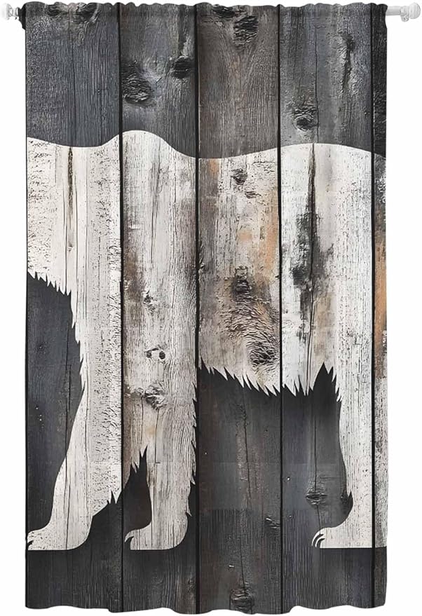 Sheer Curtains 108 Inches Long, Farmhouse Country Vintage Wood Grain Privacy