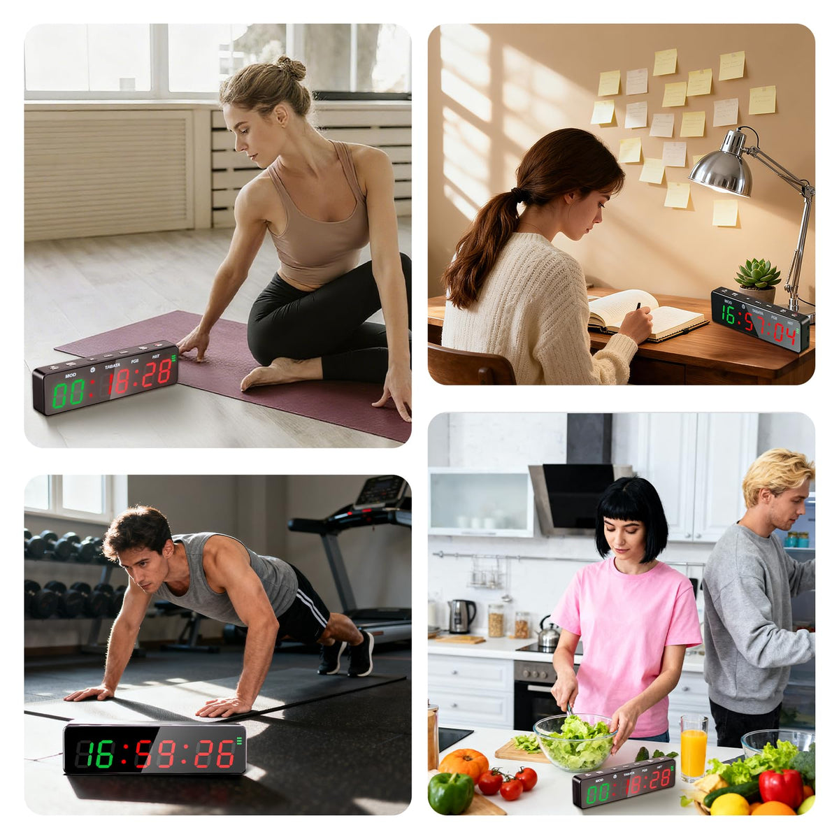 Gym Timer Clock,Magnetic Workout Interval Timer with LED Display,Clock/Countdown/Count up/Stopwatch/Tabata/FGB/HIT Mode,10 Second Countdown &3 Second Emphasis When Start, Home Gym, Garage & Schools