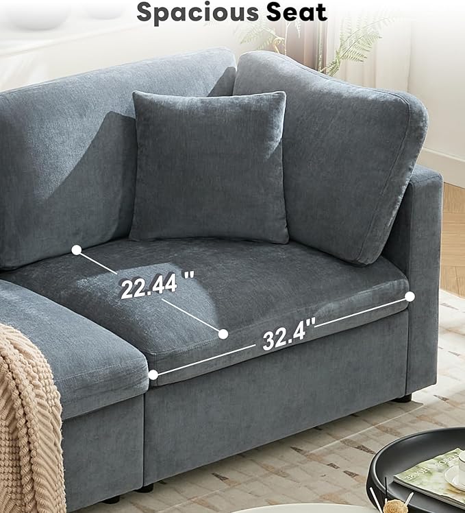 Tbfit Modern Sectional Sofa with Storage, Comfy Cloud Modular Couch with Down-Filled Cushions, Sofa for Home, Living Room, Grey
