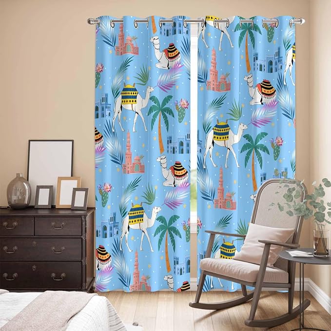 2 Panel Kitchen Cafe Curtains, Desert Landscape Sunlight Filtering Nature Air