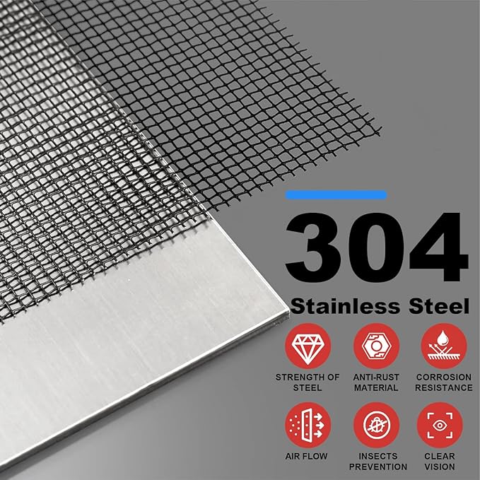 304 Stainless Steel Mesh, 47in x 10ft, 22 Mesh, Sturdy Metal Screen Roll