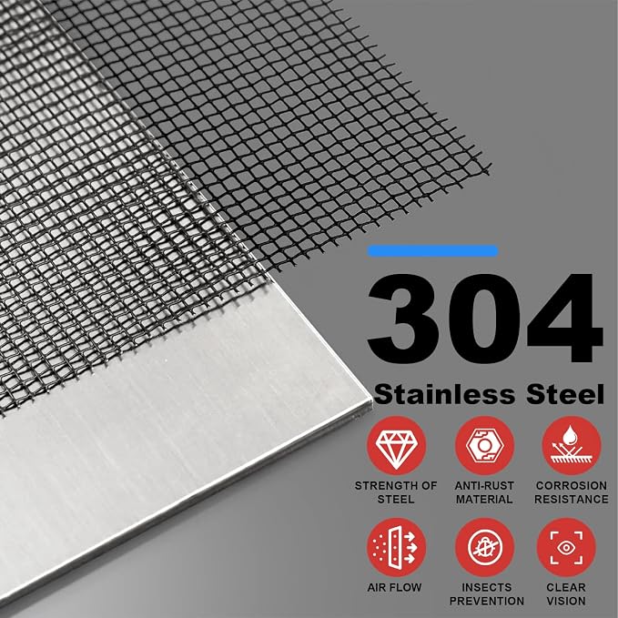 304 Stainless Steel Mesh, 24in x 10ft, 22 Mesh, Sturdy Metal Screen Roll