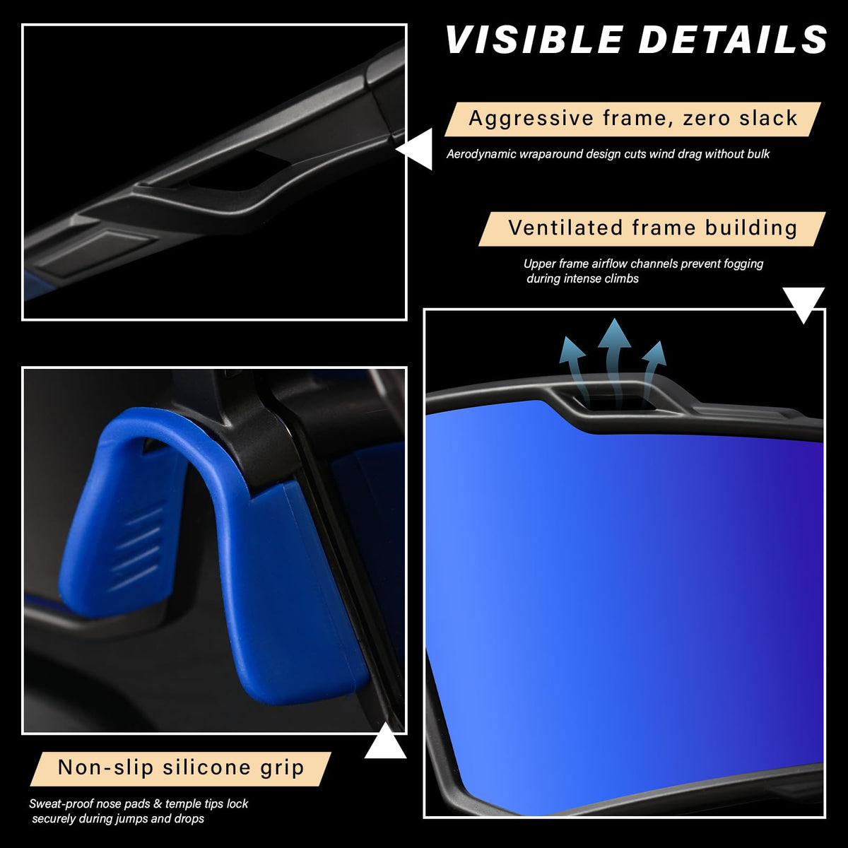 3pcs Polarized Sport Sunglasses Men Cycling Driving Fishing UV Protection Sun Glasses Lightweight Big Frame Mountain Bike Goggles