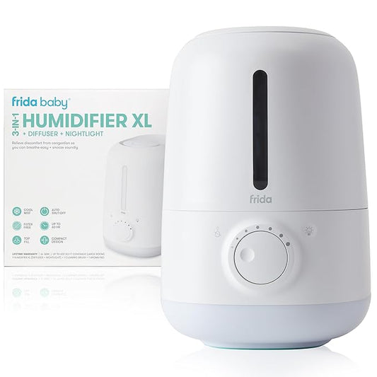 Frida Baby 3-in-1 XL Top Fill Humidifier for Bedroom, Allergy Relief, 6L Tank Cool Mist Humidifier for Large Rooms + Diffuser, Nightlight, Auto Shut-Off, Quiet, Carry Handle, Essential Oil Diffuser