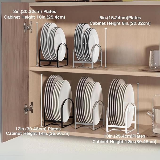 LINFIDITE 2 Pack Kitchen Plate Holder Organizer for Cabinet Space Saver Dinner Dish Plate Storage Rack Upright Dish Drying Racks Metal Dish Racks Stand for Cupboard and Countertop Large Black